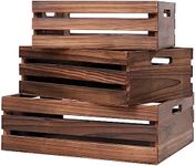 SENRYEE Large Size Wood Crates For Storage,Decorative Vintage Black Wooden Crates For Display,Handmade Solid Wood Boxes,Set Of 3 Rustic Black Wooden Crate. (vintage black)