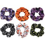 6pcs Halloween Scrunchies, Elastics Hair Bands Colorful Spooky Pumpkin Hair Tie Halloween Accessories for Women Fall Girls Hair Accessories (6 Colors)