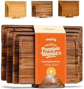 SMIRLY Walnut Wood Cutting Boards for Kitchen, Set of 3 with Holder Large - Small, Walnut Wooden Cutting Board Set with Deep Juice Grooves, Non Toxic Serving Tray