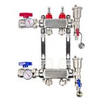 2 Loop Heat Manifold with 1/2 Inch Adapters Included Floor Heating Manifold Kit for Hydronic Radiant Floor Heat Manifold