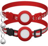 Cybersnc 2-Pack Breakaway Cat Collar with AirTag Holder & Bell - Reflective, Adjustable 7-12 Inch, Safety Buckle for Indoor/Outdoor Cats (Red)