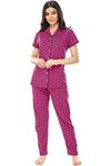 ZEYO Women's Cotton Flash Printed Wine Night Suit Set Of Shirt & Pajama Set 5251