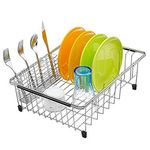 iPEGTOP Dish Sink Drainer, Dish Drying Rack Over Sink, Extendable Dish Drainer with Removable Cutlery Holder, Dish Rack in Sink or On Counter, Plate Rack Drainer for Kitchen