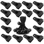 32 Pcs Tarp Clamps Clips with 6 Inch Ball Bungee Cords - Heavy Duty Lock Grip Tent Pool Awning Fasteners Tarp Clips Clamps & Bungee Ball Cords for Outdoor Camping Canopies Tarps Cargo Tent Car Cover Boat Cover etc