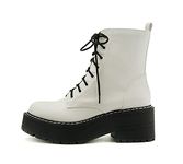 Soda FLING Women Chunky Lug Sole Lace up Fashion Combat Ankle Boot w/Side Zipper, White Pu, 10