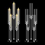 2 Sets Acrylic Candle Centerpieces for Wedding Dinner Party, Mjkeomo Clear 5 Arms Candlesticks Holder with Clear Glass Shades for Wedding Party Table Fireplace Decor Fit 0.87 LED Candle