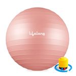 Lifelong Gym Ball for Exercise - Anti-Burst with Foot Pump - Fitness Yoga, Physiotherapy, Birthing, Pregnancy & Labor, Swiss, Pilates, Balance & Stability, Pink