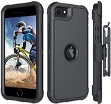 BENTOBEN for iPhone SE 2022 Case, iPhone SE 2020 Case, Heavy Duty [3 Layers] Shockproof Full Body Rugged Hybrid Case for iPhone SE 3rd/2nd Generation 4.7" with Kickstand Belt Clip Holster Cover, Black