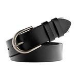 JASGOOD Women Belt Genuine Leather Belt for Jeans with Brushed Alloy Buckle Brown Belt Up to 42 Inches, 1.3 Inch Wide, A-Black,Fit Size 30-34 Inches