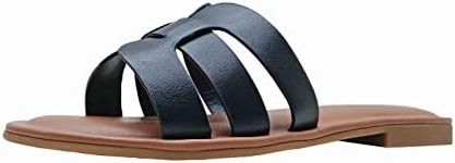 The Drop Women's Monika Flat H-Band Slide Sandal, Faux Leather Black, 5.5 UK