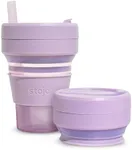 STOJO Collapsible Travel Cup - Reusable To-Go Pocket Size Silicone Bottle for Hot and Cold Drinks - Perfect for Camping - Microwave & Dishwasher Safe (Translucent Lilac, 16 Ounce (Pack of 1))