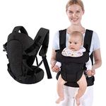 Baby Carrier Sling, Infants Soft Carriers for Newborn Toddlers Sling Wrap Front and Back, Ergonomic Design 4 in 1 Multi-Functional Breathable Adjustable Hug Strap for Babies-Black