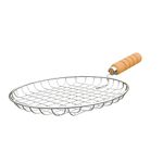 Cloudzy Roaster Barbecue Net Grill Steel Wire Roasting Net Charcoal Hand Warmer Rack BBQ Accessories Fish Burner Papad Jali Paneer Tandoor Net with Wooden Handle (Deep Round)