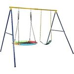 Maxmass Kids Swing Set, Metal Swing Frame with Adjustable Saucer Swing & Belt Swing, Outdoor Swing Playground Playset for Garden Backyard (2 in 1)