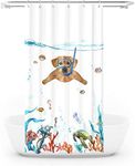 Fowocu Funny Dog Stall Shower Curtain Set Teal Blue Sea Ocean Waterproof Fabric Shower Curtains with Animal Octopus Starfish Turtle Anchor Fish Nautical Bathroom Curtain (Orange, 36''×72'')