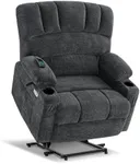 MCombo Power Lift Recliner Chair Sofa with Massage and Heat for Big Elderly People, Cup Holders, USB Ports, Side Pockets, Fabric R7096 (Medium-Wide, Dark Grey)