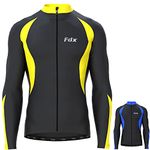 FDX Men’s Thermal Cycling Jersey, Water Resistant, Lightweight, Super Roubaix Fabric, Windproof Winter Cycle Top, Full Zipper, Long Sleeve Bicycle Riding Shirt, Running, Bike (Black/Yellow, Large)