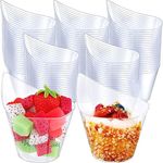 LATERN 50Pcs Plastic Dessert Cups, 200ml Curve Round Dessert Cups Clear Parfait Appetizer Cup Reusable Serving Bowl for Dessert Pudding Mousse Party (11.4 x 6.3cm)