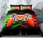 Gaming Bedding Sets Gamer Room Decor Gamer Comforter Cover for Boys Girls Kids Teens Video Games 3 Piece Full Size Bed Set-Includes 1 Duvet Cover & 2 Pillowcases(No Comforter)