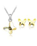 Young & Forever Gift Timeless Treasure Dream Chasers Golden Butterfly Pendant Set for Women Embellished with Crystals from Crystals from Austria Western Silver Stud Earring Necklace Set for Girls Fashion