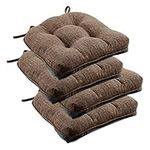 downluxe Indoor Chair Cushions for Dining Chairs, Tufted Overstuffed Textured Memory Foam Kitchen Chair Pads with Ties and Non-Slip Backing, 15.5" x 15.5" x 4", Brown, 4 Pack