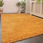 Modern Thick Ochre Mustard Yellow Shaggy Area Rug Durable Super Soft Fluffy Shag Rugs Living Room Lounge Bedroom 121cm x 171cm