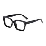 YUELUQU Classic Square Eyewear Non Prescription Thick Glasses Frame for Women Men (Black)