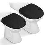 2pcs Toilet Lid Cover, Stretch Velvet Toilet Seat Cover for Bathroom, Ultra Soft Toilet Cover Luxury Velvet Machine Wash, Fits Most Round, Elongated and Oblong Lids, Bathroom Decor, Black