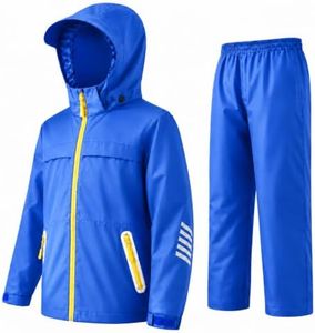 SWISSWELL Kids Rain Gear, Boy Rain Jacket & Pants Blue/Yellow 10-12 Years