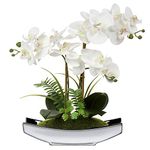 Briful 15" Artificial Phalaenopsis Flowers Arrangement Artificial Orchid Bonsai in Silver Pot Fake Flowers Silk Orchid Flower for Table Centerpieces Living Room Home Décor