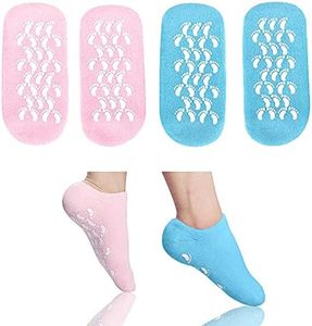 2 Pairs Moisturising Socks, Moisture Gel Socks Soft Moisturising Foot Socks for Women and Men, Gel Socks for Moisturising Dry Feet Cotton Gel Toe Moisturizing Spa Silicone Socks(Blue Pink)