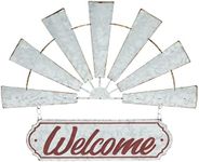 Farmlyn Creek Windmill Welcome Sign for Rustic Farmhouse Wall Decor, Galvanized Metal (White, 17 x 15 In)