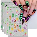 JMEOWIO 9 Sheets Halloween Glow in The Dark Nail Art Stickers Decals Self-Adhesive Lumious Skull Ghost Spider Web Bat Pumpkin Nail Supplies Nail Art Design Decoration Accessories