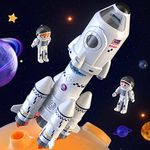 TEMI Space Rocket Toys for 3 4 5 6 7 8 9 Years Old Kids Science Educational Toys 5-in-1 STEM Aerospace Toys with 2 Astronauts, Projection Lamp, Space Toys Gift for Boys Girls 3+