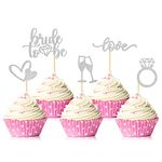 35 Pcs Glitter Diamond Ring Bride to be Love Cupcake Topper Champagne Cake Picks Decorations for Bridal Shower Wedding Engagement Party Supplies, Silver