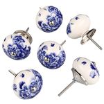 uxcell 6 Pieces Vintage Shabby Knobs White and Blue Floral Hand Painted Ceramic Pumpkin Cupboard Wardrobe Cabinet Drawer Door Handles Pulls Knob, Peony