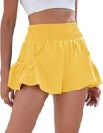 BMJL Womens High Waisted Shorts Athletic Running Shorts Workout Gym Quick Dry Flowy Shorts with Pockets(XS,Yellow)