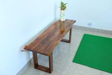 METALBUCKS Solid Wood Dining 3 Seater Live Edge Sitting Bench for Living Room, Wooden Bench Three Seater, Sheesham Wood Bench, Dining Balcony Garden and Outdoor