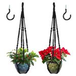 Sfee 2 Pack Macrame Plant Hangers, Hanging Planters Indoor Outdoor Handmade Cotton Rope Hanging Plant Pot Durable Flower Pots Holder for Home Garden Balcony Ceiling Decorations with 2 Hooks (Black)