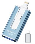 MFi Certified Flash Drive for iPhone iPad, Photo Stick for External Memory Storage (Blue, 256G)