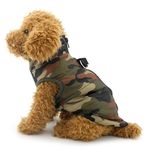 SMALLLEE_LUCKY_STORE Small Dog Cat Winter Coat Harness Jacket with D-ring Boy Girl Pet Puppy Comfort Padded Bomber Vest No Pull Chihuahua Clothes Green Camo M