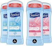 Suave Deodorant Women, Antiperspirant, Powder and Fresh Bundle, 48-Hour Odor & Wetness Protection, with Essential Oils, anti-staining, no baking soda Bundle 4 x 2.6 oz