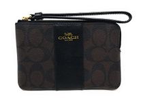 COACH Women's Corner Zip Wristlet in Signature Canvas, Brown - Black