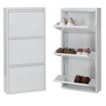 3FlexHome Modern Slim Metal Shoe Cabinet for hallway wall mounted thin flip down Shoe Rack Storage Organiser Shoe cupboard 3 Tier Indoor Outdoor (White)