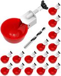 psarnuk Chicken Waterer Cups (16 Pack/Red) - DIY Automatic Large Chicken Water Feeder for Ducks Quail and Various Poultry Dispenser with Matching Drill, Double Rubber Ring, Not Leaking Wate…