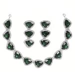 ZENEME Rhodium Plated Silver Toned Triangular Shaped American Diamond Studded Jewellery Set For Women and Girl (Green_Design_01)