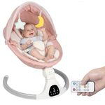 JFOVMCYG Electric Infant Swing with Remote Control, 5 Swing Speeds, 3 Seat Positions, 8/15/30 Min Timer, 5-Point Harness, Washable Seat, Stable Frame – Pink