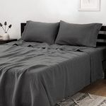 Mellanni 100% Linen Queen Sheets Set - Natural Sheets for Bed Set - Includes Deep Pocket Fitted Sheet, Flat Sheet and Pillowcases - Fits up to 16" Mattress (Queen, Gray)