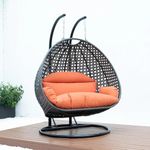 Disha Craft Designer Double Seater Heavy Iron Hanging Swing Chair with Tufted Soft Deep Cushion & Stand Backyard Relax for Indoor, Outdoor, Balcony, Patio, Home & Garden, Terrace (Black + Orange)