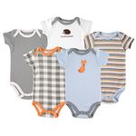 Luvable Friends Baby Girls' Cotton Bodysuits T-Shirt Set, Fox Short Sleeve 5 Pack, 9-12 Months